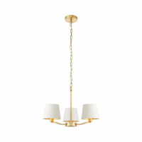 Modern Light Brushed Gold Finish White Silk Shaded 3 Pendant Ceiling Light 150 x 50cm