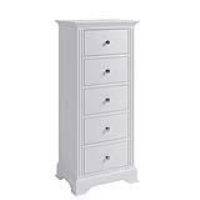 Modern Style Wooden White Painted 5 Drawer Narrow Bedroom Chest 115 x 50cm