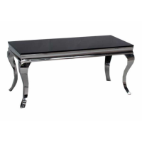 Black Tempered Glass 130cm Coffee Sofa Centre Table On Chrome Steel Legs