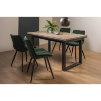 Modern Weathered Oak Extending Dining Table Set 4 Green Faux Leather Chairs