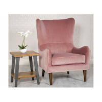 Pink Velvet Fabric Upholstered Wing Back Armchair