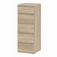 Retro Tall Narrow Slim Oak 5 Drawer Bedroom Chest With Recessed Handles 106.6 x 40.2cm