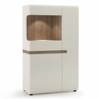 Modern Living White High Gloss Oak Trim Low Display Cabinet 85cm Wide