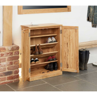 Solid Light Oak Shoe Storage Cupboard 2 Doors Slim Entrance Hall Unit