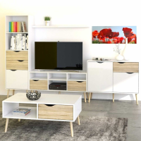 Retro White and Oak Wide 2 Drawer And 4 Shelf TV Media Entertainment Unit 57.4 x 117.2cm