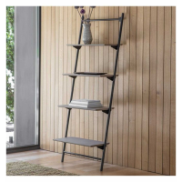 Modern Wall Ladder Open Bookcase Display Unit 175cm Tall Dark Lacquer Finish