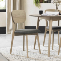 Pair of Scandi Solid Light Oak Back Dining Chairs Grey Fabric Seat Pad