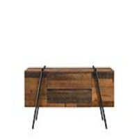 Modern Style Abbey Oak Finish And Iron 2 Drawer Living Room TV Cabinet 58 x 120cm