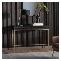 Modern Style Ripple Mango Wood Jet Black Finish 2 Drawer Console Table 120 x 45cm