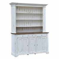 Large White Shabby Chic Distress Dresser Cabinet With Oak Top