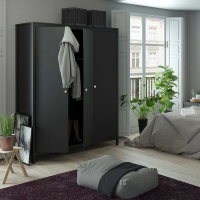 Modern Matt Black 3 Door Triple Wardrobe with 5 Shelves 200 x 150cm