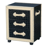 Black And Cream Faux Crocodile Covered Bedside Table Of 3 Small Drawers 59x46cm