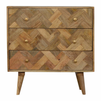 Retro Style 3 Drawer Zig Zag Patterned Patchwork Chest With Shiny Hexagon Knobs 76x75cm