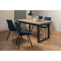 Tivoli Weathered Oak 4 to 6 Seater Extending Dining Set 4 Fontana Blue Velvet Fabric Chairs