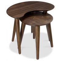 Dark Wood Walnut Nest of 2 Lamp Side Tables Lacquered Finish