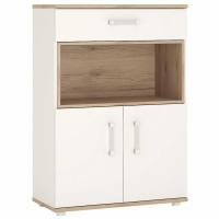 Kids White High Gloss 2 Door 1 Drawer Cupboard Open Shelf Opalino Handles