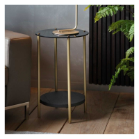 Modern Small Black Finish Glass Top Open Shelf Living Room Side Table 65 x 36cm