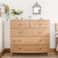 Wideboy Solid Oak 2 Over 3 Chest of Drawers Mid Century Art Deco Style 105cm