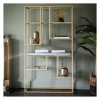 Modern 160cm Tall Champagne Mirror and Metal 7 Shelves Open Display Unit Bookcase
