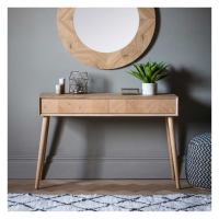 Modern Oak 2 Drawer Console Hall or Dressing Table Wood Inlay Chevron Design 120cm Wide