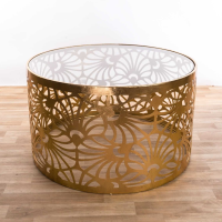 Modern Metal Gold Gilt Leaf Coffee Table Floral Patterned 80cm Diameter