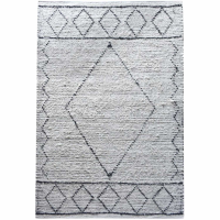 Abar Hand Woven Pit Loom Ivory And Charcoal Pattern 160x230cm Cotton Rug