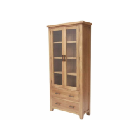 Hampshire Natural Solid Oak Glazed 2 Door 2 Drawer Display Cabinet 195cm Tall