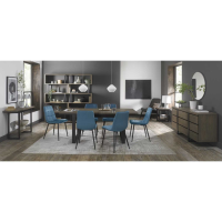 Tivoli Weathered Oak 6 to 8 Seater Table And 6 Mondrian Petrol Blue Velvet Chairs Dining Set