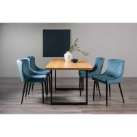 Ramsay Rustic Oak Effect Melamine 160cm Dining Set U Legs with 4 Blue Velvet Chairs
