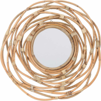 Natural Rattan Round Mirror in Brown With Looped Cane Frame
