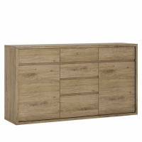 Traditional Oak Wide Large 6 Drawer Bedroom Chest With Recessed Handles 86.8x156cm