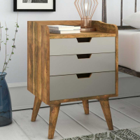Nordic Style Mango Wood Bedroom Bedside Unit with 3 Sliding Drawers 60x45cm