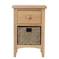 Modern Style Oak Wood Square 1 Drawer 1 Wicker Basket Storage Unit 50 x 50cm