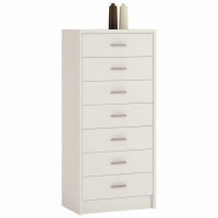 Trendy Tall Narrow Pearl White 7 Drawer Bedroom Chest With Metal Handles 111.4x50cm