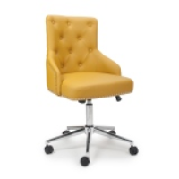 Rocco Yellow Ochre Leather Effect Height Adjustable Buttoned Back Modern Office Chair On Metal Chrome Legs 104x55x57cm