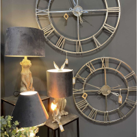 Silver Foil Metal Round Skeleton Roman Numerals Wall Clock 82cm Diameter