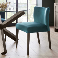 Modern Sea Green Velvet Dining Chair Low Back Dark Oak Legs