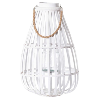 Scandinavian White Painted Floor Standing Domed Wicker Lantern with Rope Detail 60x40cm