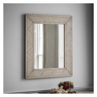 Large Modern Wall Mirror Light Mindy Ash Parquet Inlaid Wooden Veneer Frame 110 x 90cm
