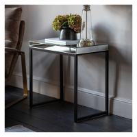 Mirrored Glass Silver Metal Side Occasional Table Black U Shaped Frame 62x61x38cm