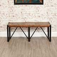 Rustic Large Dining Kitchen Bench Recycled Painted Boat Wood Black Metal Frame