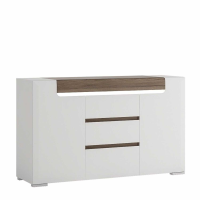 Modern Wide White and Oak 2 Door 3 Drawer Sideboard With Recessed Handles 84.5x140cm
