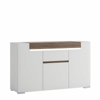Modern White High Gloss Oak Trimmed 3 Door 1 Drawer Sideboard
