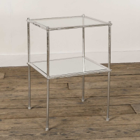 Metal Silver Leaf Parisienne Square Mirrored Side End Lamp Table with Shelf 56x38cm