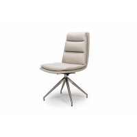 Taupe Cream Faux Leather Swivel Dining Chair On Brushed Steel Base