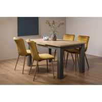 Modern Oak Extending Dining Table Set 4 Mustard Yellow Velvet Chairs 4 to 6 Seater
