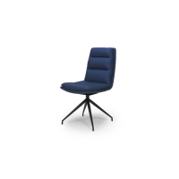 Set of 6 Modern Dining Chairs Blue Leather 360 Degree Swivel Black Metal Legs
