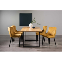 Ramsay Oak 6 Seater Dining Table with U Leg And Cezanne 4 Mustard Velvet Chairs Dining Set