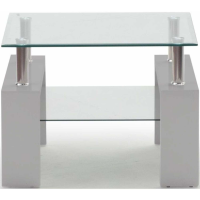 Modern Square Tempered Glass Top Single Shelf End Table With Grey Legs 60cm Wide
