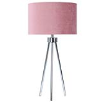 Value Medium 68cm Chrome Tripod Table Lamp With Pink Velvet Shade